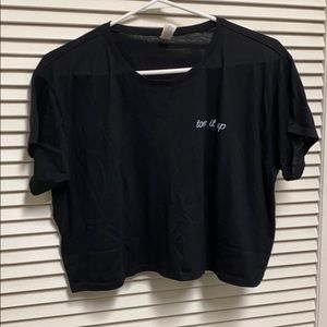 Black short sleeve TIU crop top